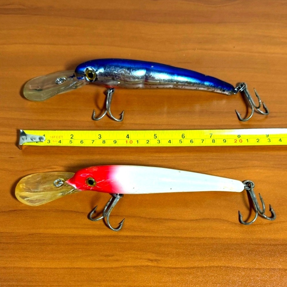 Manns Stretch 25+ Deep Diving Crankbait Fishing Lure Lot 2 Blue Silver/Red White